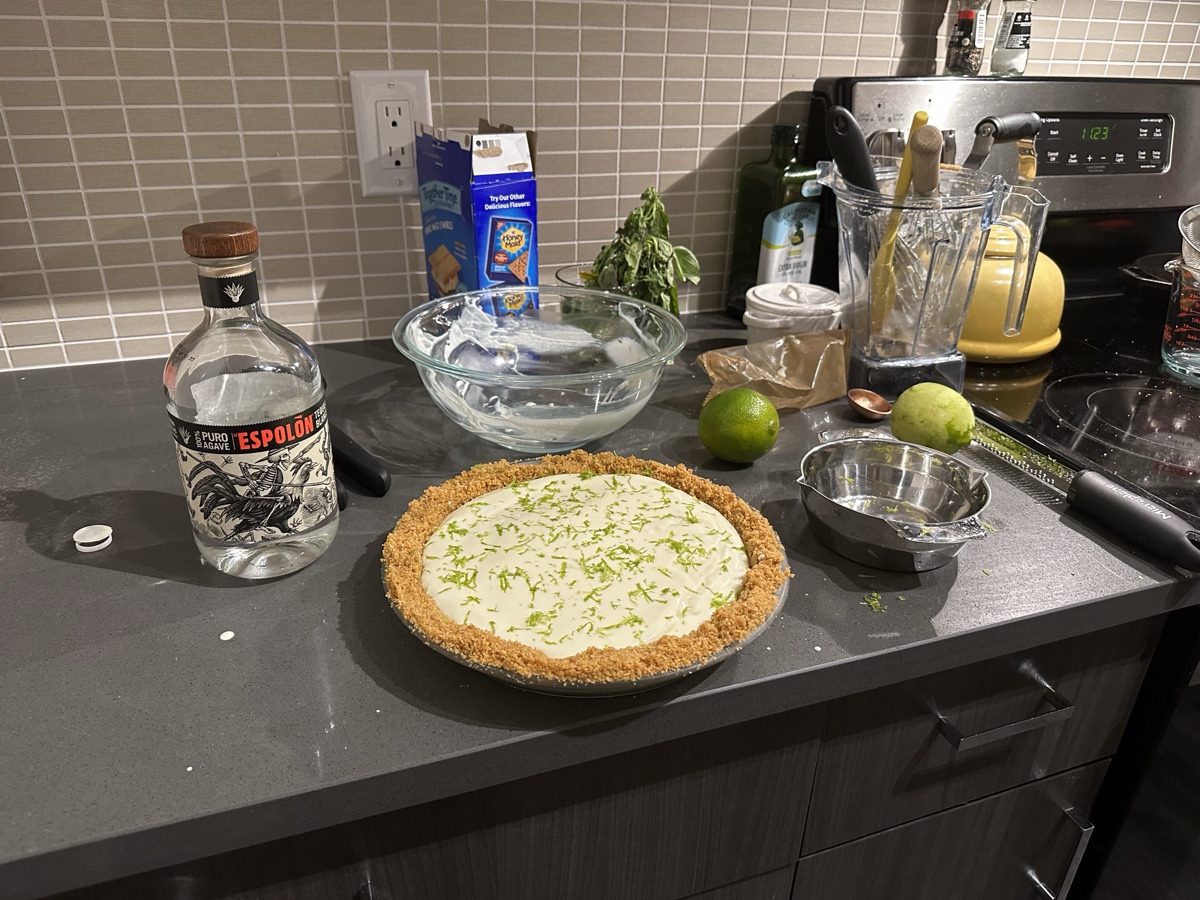 Frozen margarita pie topped with lime zest