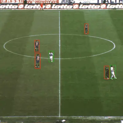 Soccer players detected and outlined in match footage